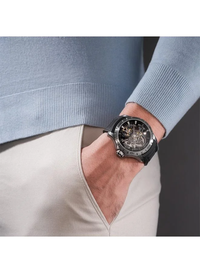 Police black Men's Spirit Gunmetal Dial Silicone Strap Analog Watch for Men, 45mm for Men | Best Price UAE